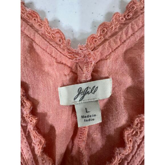 J Jill Sleeveless Top Vest Size Large Peach Coral Button Up Pintuck Pleat Linen - Picture 3 of 8